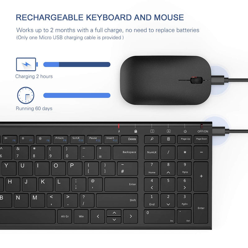 [Australia - AusPower] - Wireless Keyboard Mouse, seenda Ultra Slim Low Profile Wireless Keyboard and Mouse Combo with Number Pad for Windows 7/8/10/11 PC Laptop Compter, Black Wireless Keyboard Mouse Black 