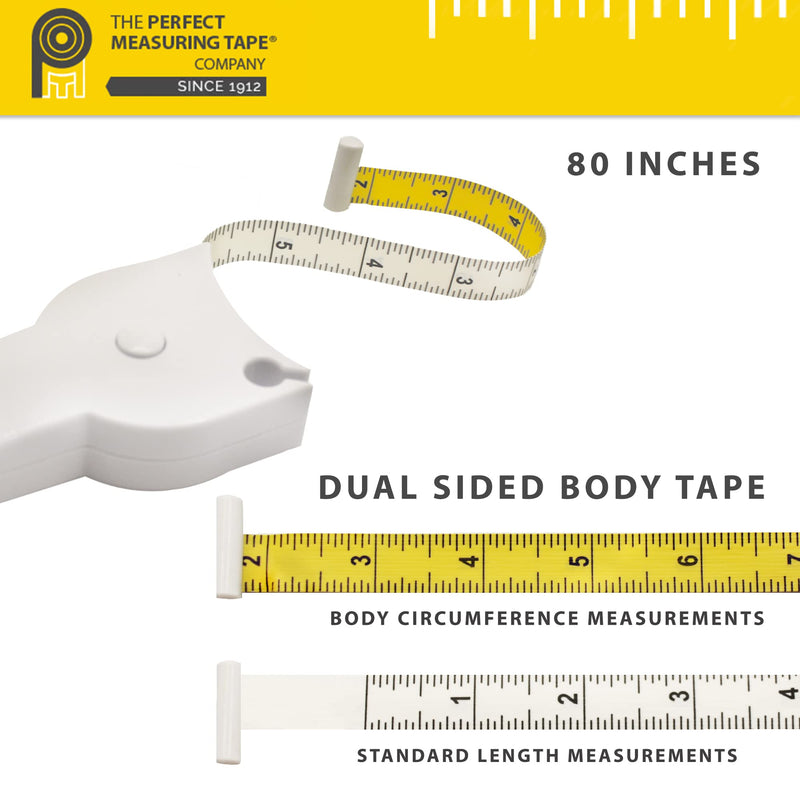 [Australia - AusPower] - Perfect Body Tape Measure - 80 Inch Automatic Telescopic Tape Measure - Retractable Measuring Tape for Body: Waist, Hip, Bust, Arms, and More (White) 1 Count (Pack of 1) White 