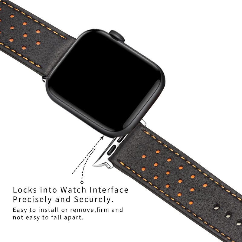 [Australia - AusPower] - Tuaeja Genuine Leather Band Compatible with Apple Watch Bands 42mm 44mm 45mm Men Women Replacement Strap for iWatch SE & Series 7/6/5/4/3/2/1 Fashion Breathable Wristbands (Matte black) Matte black 45MM/44MM/42MM 