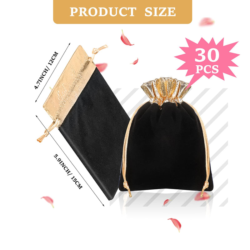 [Australia - AusPower] - 30 Pieces Velvet Bags with Drawstrings Jewelry Pouches Drawstring Bags Jewelry Bags Velvet Present Bag Party Favor Storage Bag Makeup Pouch for Jewelry Birthday Wedding Candy, 6 x 5 Inch (Black) Black 