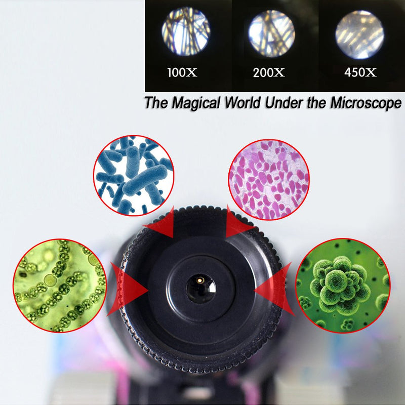 [Australia - AusPower] - FUNRUI Kids Microscope, 450x, 200x, 100x Magnification Children Science Microscope Kit with LED Lights Includes Accessory Toy Set for Beginners Early Education 