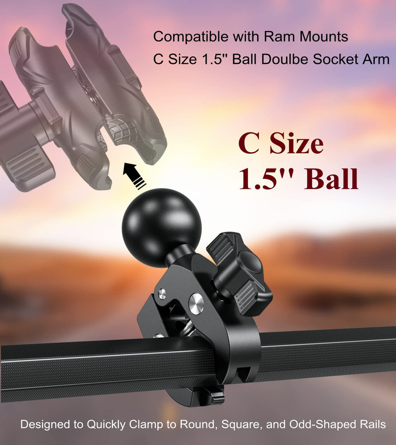 [Australia - AusPower] - BRCOVAN Aluminum Alloy Handlebar Clamp Mount Base with 1.5'' TPU Ball for Rails 0.5'' to 2'' in Diameter, Compatible with RAM Mounts C Size 1.5 Inch Ball Double Socket Arm 