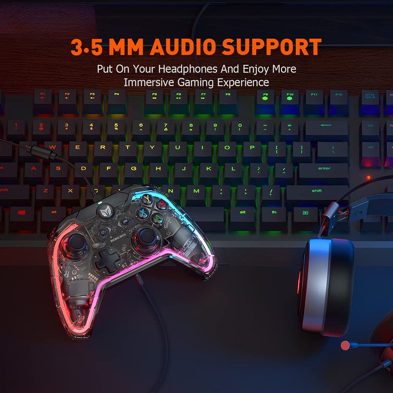 [Australia - AusPower] - Wired PC Controller, BIGBIG WON Rainbow Game Controller RGB Light, Motion Aim, Custom Buttons, Macro, Turbo, Dual Shock Wired Controller for Switch/Win10&11 Controller for PS5/PS4 via R90 Adapter-1pc 