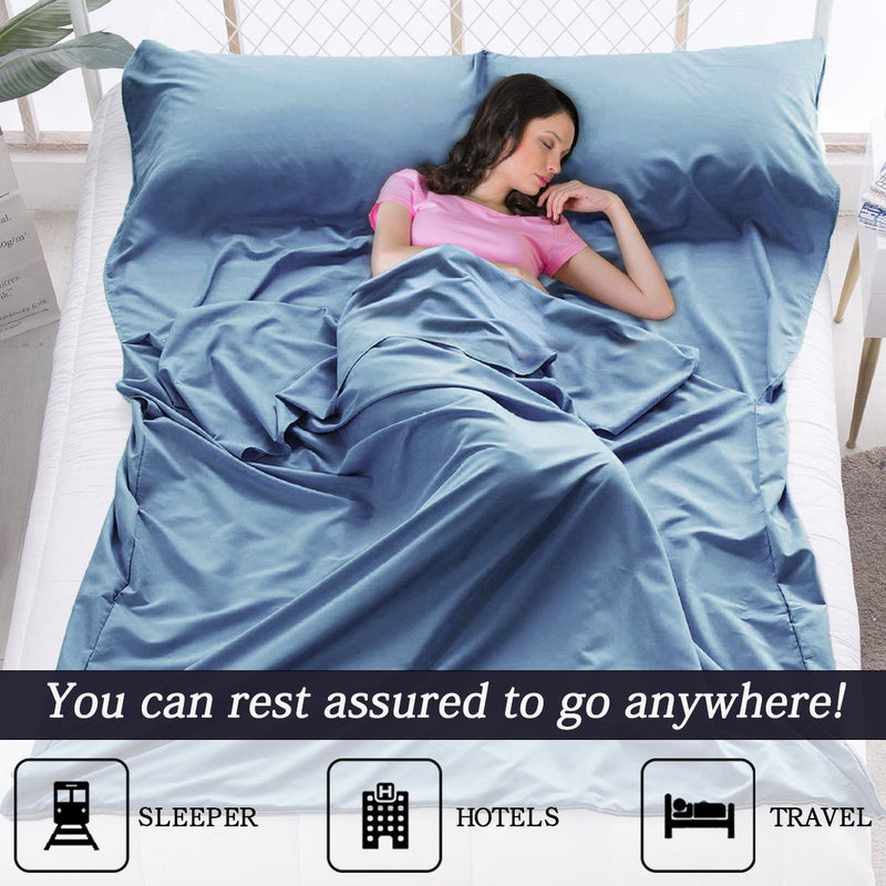 [Australia - AusPower] - JUISEE Sleeping Bag Liner Zipper Lightweight Portable Sleeping Sheet Dirt-Proof Compact Travel Camping Sheet for Outdoor Travel Hiking Hotels Picnics Blue with Bottom Zipper 83x46’’ 