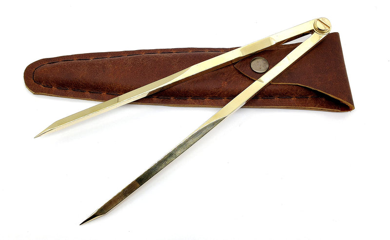 [Australia - AusPower] - 5MOONSUN5's Vintage Navigation Straight Pattern Artist Divider Solid Brass Drawing Tool Professional 8” Long Solid Brass with Heavy Duty Brass Point Tool for Art Projector with Leather Case 