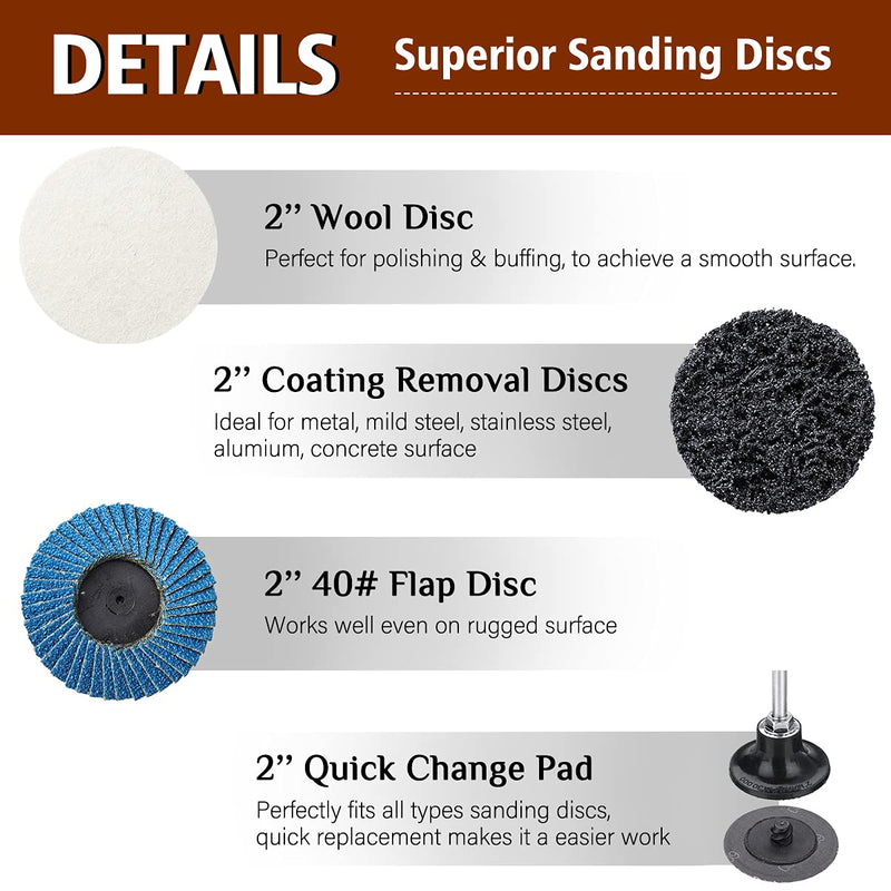 [Australia - AusPower] - DRILLPRO 70Pcs Sanding Discs Set, 2 inch Quick Change Discs with 1/4 inch Holder, Surface Conditioning Discs for Die Grinder Surface Strip Grind Polish Burr Finish Rust Paint Removal(Updated) 