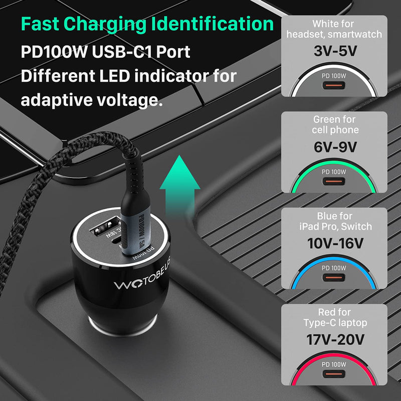 [Australia - AusPower] - USB C Car Charger Adapter 120W, WOTOBEUS 100W Type C PD 30W PPS 45W Super Fast Charging QC 18W LED Cigarette Lighter for iPhone 13 12 11 Pro Max Samsung 5G S21Ultra Note20 10Plus iPad MacBook Laptop 