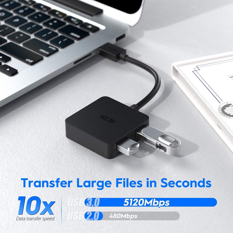 [Australia - AusPower] - ICZI USB 3.0 Hub,USB Splitter with 4-Port USB 3.0 Data Hub Converter Adapter for MacBook, Mac Pro/Mini, iMac, Surface Pro, XPS, Notebook PC, USB Flash Drives and More (Black) USB HUB 