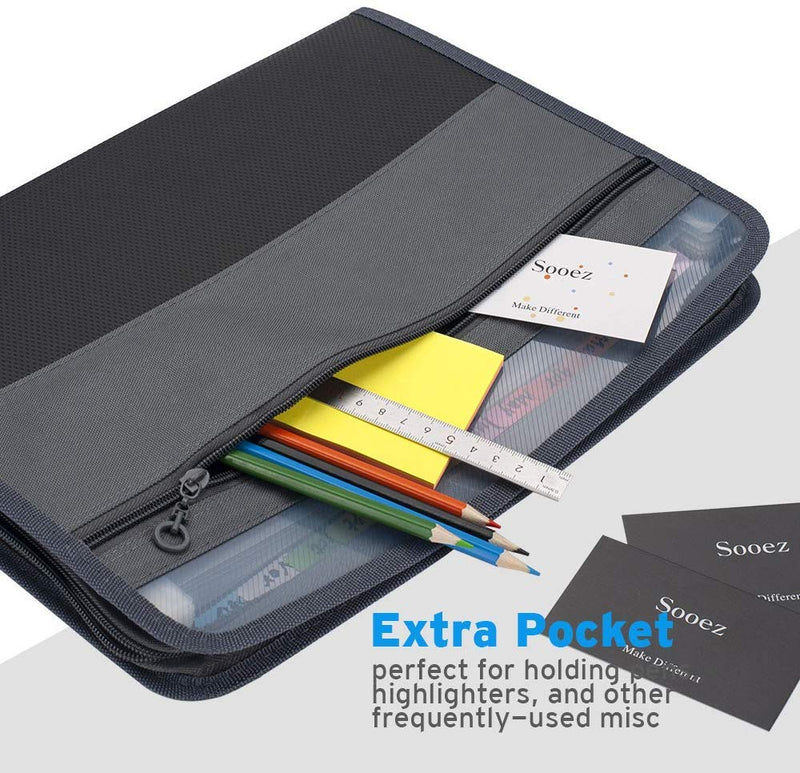 [Australia - AusPower] - Sooez 13 Pocket Expanding File Folder with Sticky Labels, Accordion File Folder Document Organizer Expanding Zip File Folder with Zipper Closure，Letter A4 Paper Document Accordion Folder, Black 