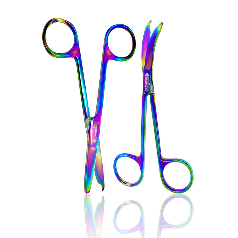 [Australia - AusPower] - Cynamed Suture Stitch Scissors with Multicolor/Rainbow Titanium Coating - Premium Quality Instrument- Delicate Hook - Perfect for Suture Removal, First Aid, EMS Training and More (4.5 in. - Straight) Straight Hook 