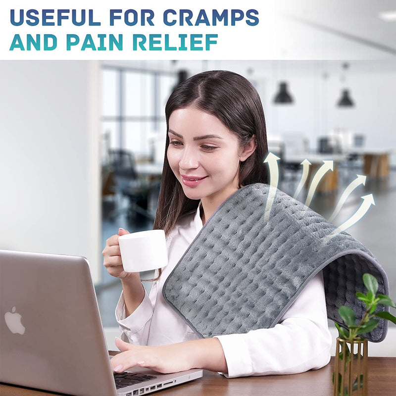 [Australia - AusPower] - QALTGC Heating Pad (12" x 24"),10 Temperature and Level 9 Timer Settings, Comfortable and Soft, Machine Washable，for Cramps, Back, Neck, Shoulder Pain Relief Gray 