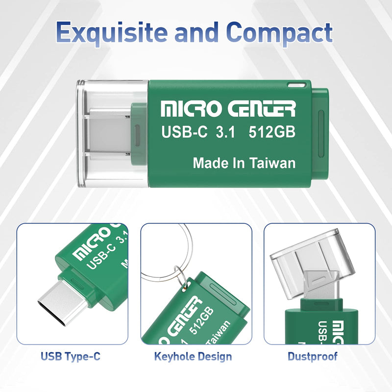 [Australia - AusPower] - Micro Center SuperSpeed 512GB Type-C USB 3.0/USB 3.1 Gen 1 Mini Flash Drive Memory Stick Thumb Drive(512GB, Single Pack) 