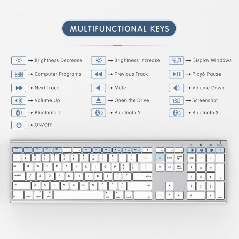 [Australia - AusPower] - Bluetooth Keyboard for Mac, Wireless Ultra-Slim Full Size Mac Keyboard with Numeric Keypad, Multi-Device Rechargeable for MacBook Pro/Air, iMac, iPhone, iPad Pro/Air/Mini 
