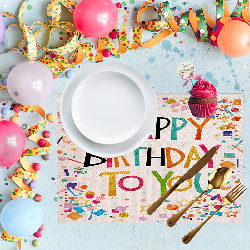 [Australia - AusPower] - Birthday Party Placemats Set of 4,Happy Birthday Table Mats Washable Farmhouse Table Placemat for Dining Table Kitchen Decor 4 PCS 