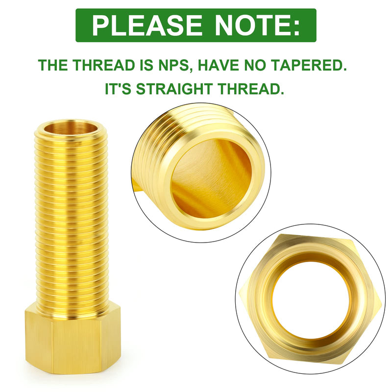 [Australia - AusPower] - TAISHER 2PCS Brass Pipe Fitting, Extension Hex Adapter, 1/2" Male Pipe x 1/2" Female Pipe, Length 100 mm/3.94 Inch 100mm Length 2 