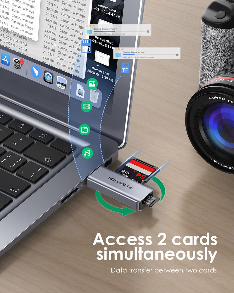 [Australia - AusPower] - LENTION USB 3.0 Type A to SD/Micro SD Card Reader, SD 3.0 Card Adapter for SD/SDXC/SDHC, Micro SD/Micro SDXC/Micro SDHC Cards Compatible MacBook Pro/Air, Surface, Chromebook, More (CB-H7, Space Gray) 