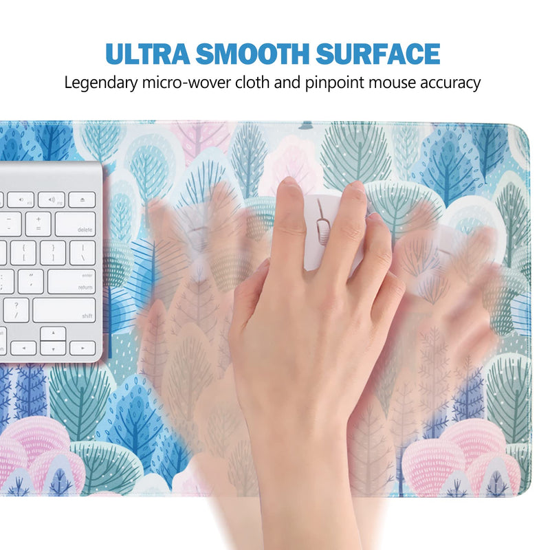 [Australia - AusPower] - AIMSA Extended Gaming Mouse Pad, XL Large Keyboard Mouse Mat Desk Pad with Stitched Edges, Durable Non-Slip Base Mousepad for Home Office, 35x15.7inch, Abstract Trees and Cactus 