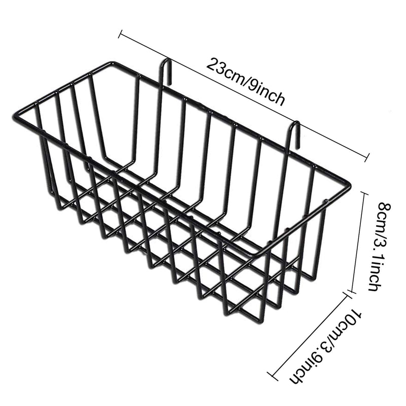 [Australia - AusPower] - GBYAN Grid Wall Basket Wall Grid Accessories Wire Straight Shelf with Hooks Wall Organizer for Grid Panel Board, 2 Pack black A 