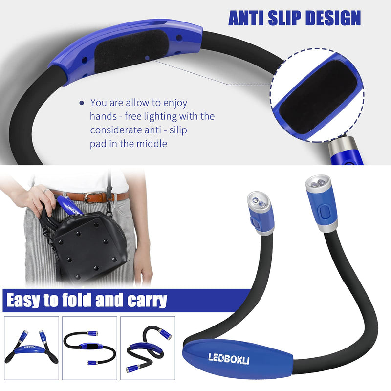 [Australia - AusPower] - LEDBOKLI Neck Reading Light Blue Hands Free Rechargeable Book Light 4 LED Bulbs and 3 Adjustable Brightness Levels LED Neck Light USB Cable and Buckle Included… Blue-26cm 