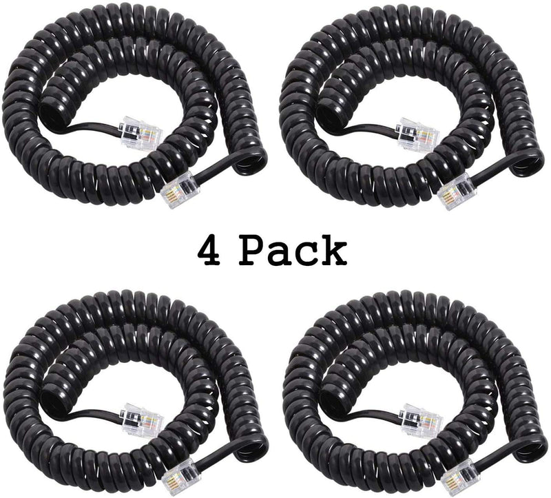 [Australia - AusPower] - AIMIJIA (Pack of 4) Black Coiled Telephone Handset Cord 8 Ft Uncoiled / 1.6 ft Coiled Landline Telephone Accessory 8ft Handset Cord-4 Pack 