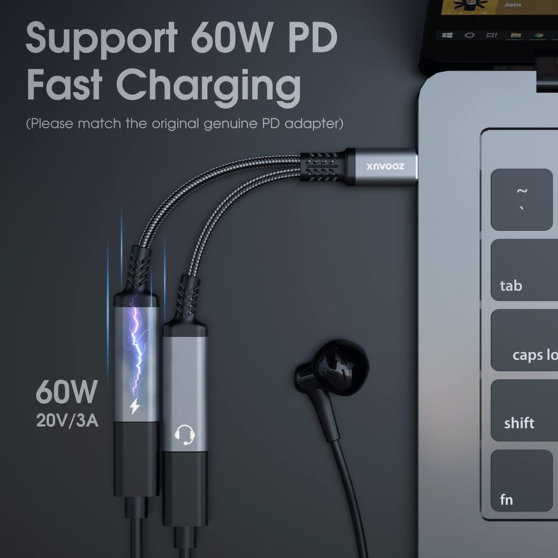 [Australia - AusPower] - USB C Splitter, ZOOAUX Dual USB C Headphone and Charger Adapter,2-in-1 Type C Audio Dongle Cable with PD 60W Fast Charging Support Call Music for Pixel 4 3 XL,Galaxy S22 S21 S20+ S20 Note 20 10,Xperia 