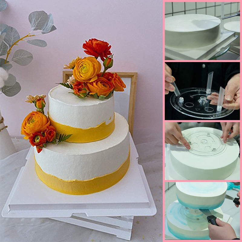 [Australia - AusPower] - Cake Sticks Support Rods with Cake Board Drums,White Plastic Cake Separator Plates for Chic Multi-Tiered Cake in The Party,Wedding,Birthday,4PCS Plates with 32 PCS Rods 