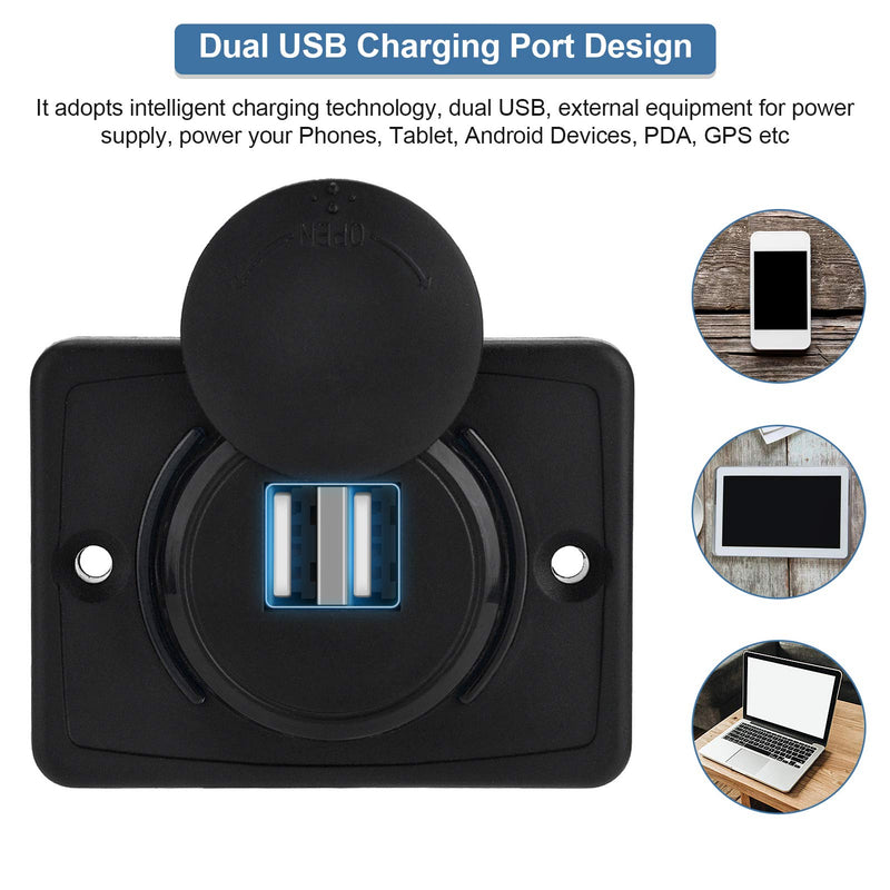 [Australia - AusPower] - 12V USB Outlet, USB Charger Socket Power Outlet with LED Indicator, 12V-24V Dual USB Charger Socket for Car Ship Boat Yacht Marine 