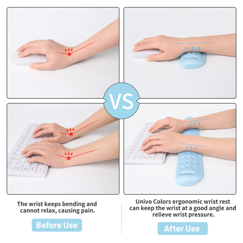 [Australia - AusPower] - Univo Colors Light Blue Keyboard Wrist Support and Mouse Wrist Rest Set, Made of Memory Foam Soft Gel, Ergonomic Pad for Computer, Laptop, Mouse, Office, Gaming 43cm*7cm*2cm&13cm*7cm*2cm 