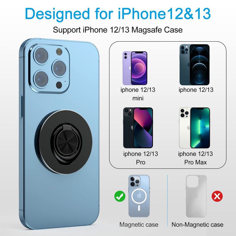 [Australia - AusPower] - Magnetic Ring Holder Magnet Compatible with Magsafe for iPhone 12 13 Pro/Max/Mini Accessories, Removable Phone Grip Finger Loop Wireless Charging Compatible (Black) Black 