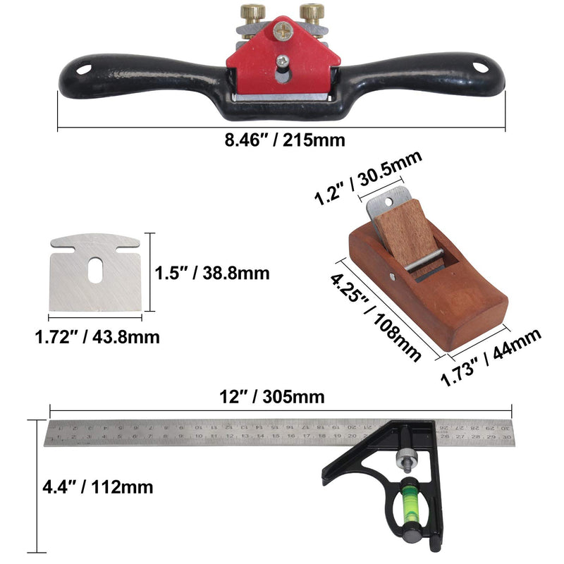 [Australia - AusPower] - boeray 9" Adjustable SpokeShave with Flat Base, 3pcs Metal Blade and 1pcs Portable Woodworking Planes Wood Working Hand Tool and Level Ruler Perfect for Wood Craft, Wood Craver, Wood Working A 
