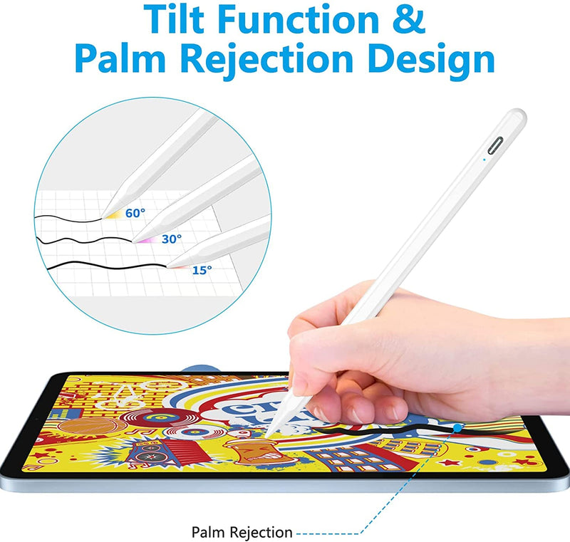[Australia - AusPower] - Stylus Pen for iPad,Apple Pen with Palm Rejection,Stylus Pencil for (2018-2022) iPad Pro 11/12.9, iPad 9th/8th/7th/6th Gen, iPad Air 5th/4th/3rd Gen, iPad Mini 6th/5th Gen-for Painting Sketching White 