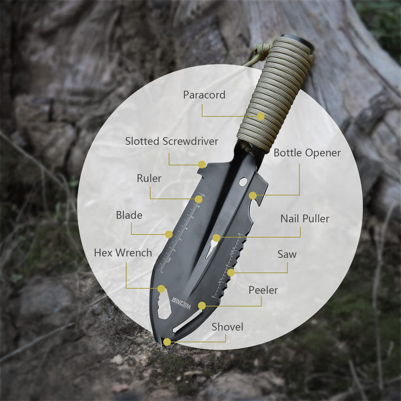 [Australia - AusPower] - WILDAIR Camping Shovel Multifunctional 7 in 1 Survival Multitool Small Survival Shovel for Camping Tactical Shovel (Black) 