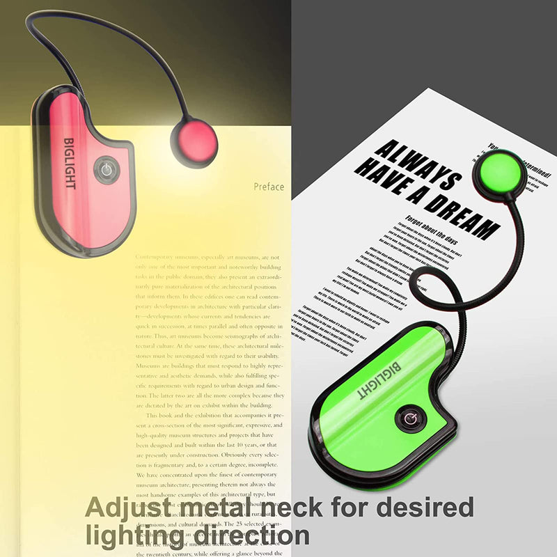 [Australia - AusPower] - BIGLIGHT Book Light for Reading in Bed, Small Book Light for Kids, LED Reading Lamp, Battery Operated Clip Light, Reading Light for Books in Bed at Night, 2 Adjustable Brightness, 2 Pack 