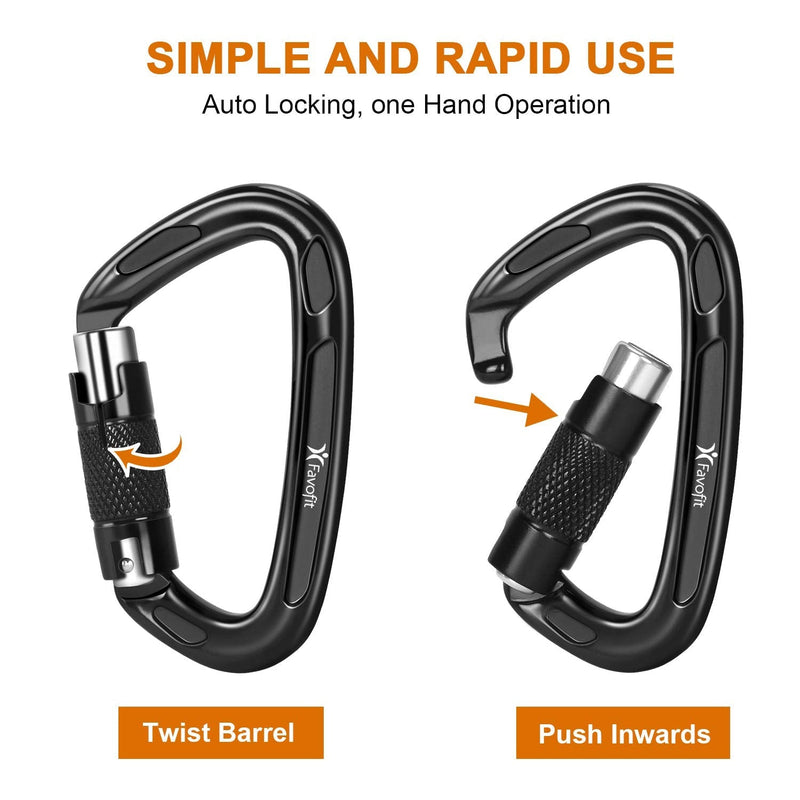 [Australia - AusPower] - Favofit UIAA Certified Climbing Carabiners (Certificate No.: USA 20-5611), 3 Pack, 25KN (5620 lbs) Heavy Duty Large Locking Carabiner Clips for Rock/Ice Climbing Rappelling Rescue Swing etc, Black 