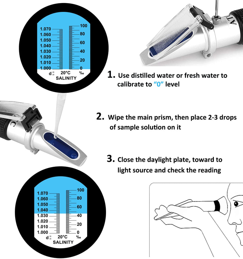 [Australia - AusPower] - Salinity Refractometer for Aquarium Dual Scale Salinity Tester 0-100‰ & 1.000-1.070 Specific Gravity Saltwater Tester Brine Refractometer Hydrometer with ATC Function 