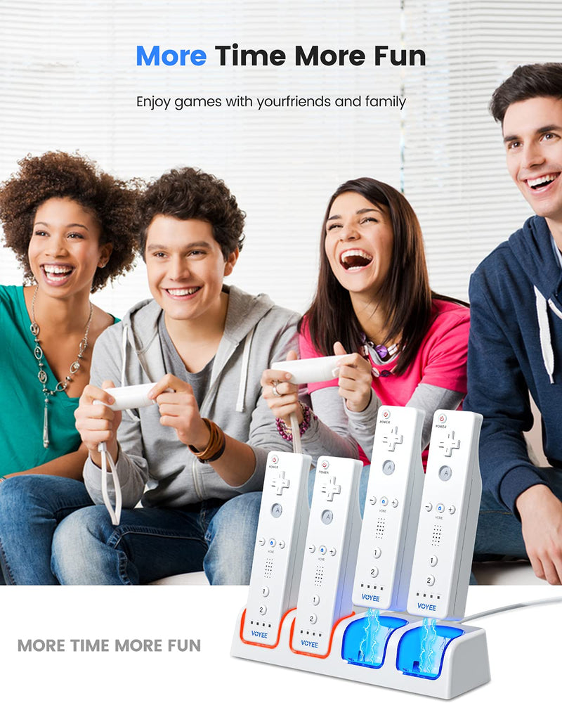 [Australia - AusPower] - VOYEE Wii Remote Charging Station, 4x2800mAh High Capacity Wii Rechargeable Battery Pack with 4-in-1 Controller Charger Compatible with Nintendo Wii/Wii U Controller - White 