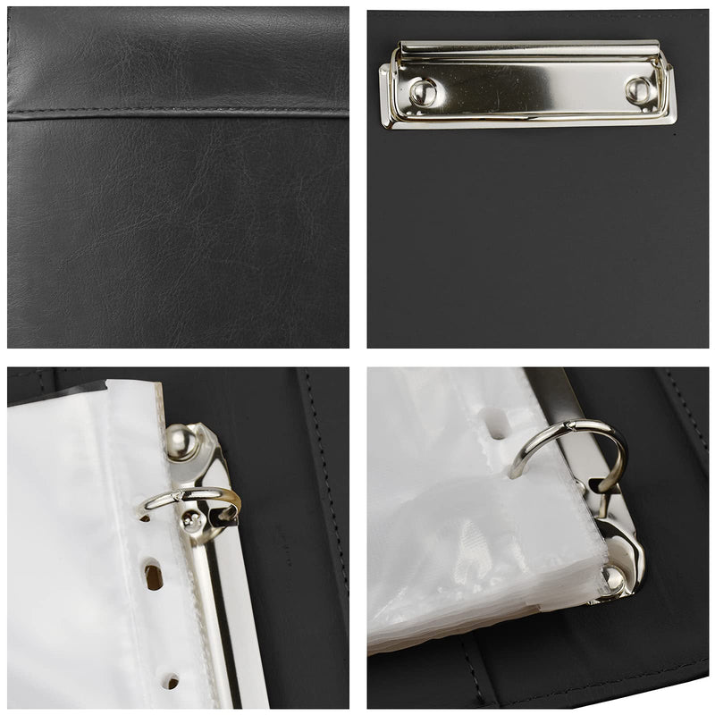 [Australia - AusPower] - Enyuwlcm PU Leather Padfolio Ring Binder with Clipboard Resume Leather Portfolio with 20 Clear Plastic Sleeves Black 