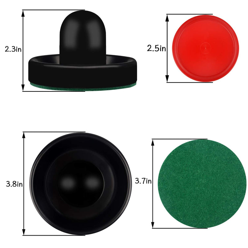 [Australia - AusPower] - ONE250 Air Hockey Pushers and Red Air Hockey Pucks, Goal Handles Paddles Replacement Accessories for Game Tables (4 Striker, 4 Puck Pack) Black 