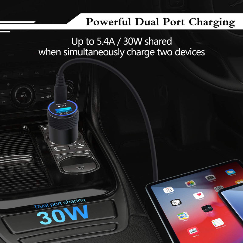 [Australia - AusPower] - USB C Fast Car Charger, 30W 3.0 PD Type C Car Adapter 2 Port USB C Car Plug Compatible with iPhone 13/12/12 Pro Max/11 Pro Max/SE/Xs/XR/8/7 Plus,Samsung Galaxy S22 S21 S20 S10 Plus,Google Pixel 6,Moto 