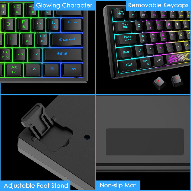 [Australia - AusPower] - ZIYOU LANG K61 60% Gaming Keyboard Mini Portable with Rainbow RGB Backlit Ergonomic 62Key Layout 19Key Anti-ghosting Mechanical Feel Waterproof USB Wired for PC Mac Windows Gamer Laptop Typists(Black) Black 