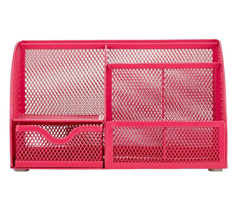 [Australia - AusPower] - Annova Mesh Desk Organizer Office with 7 Compartments + Drawer/Desk Tidy Candy/Pen Holder/Multifunctional Organizer - Pink - Fuchsia 