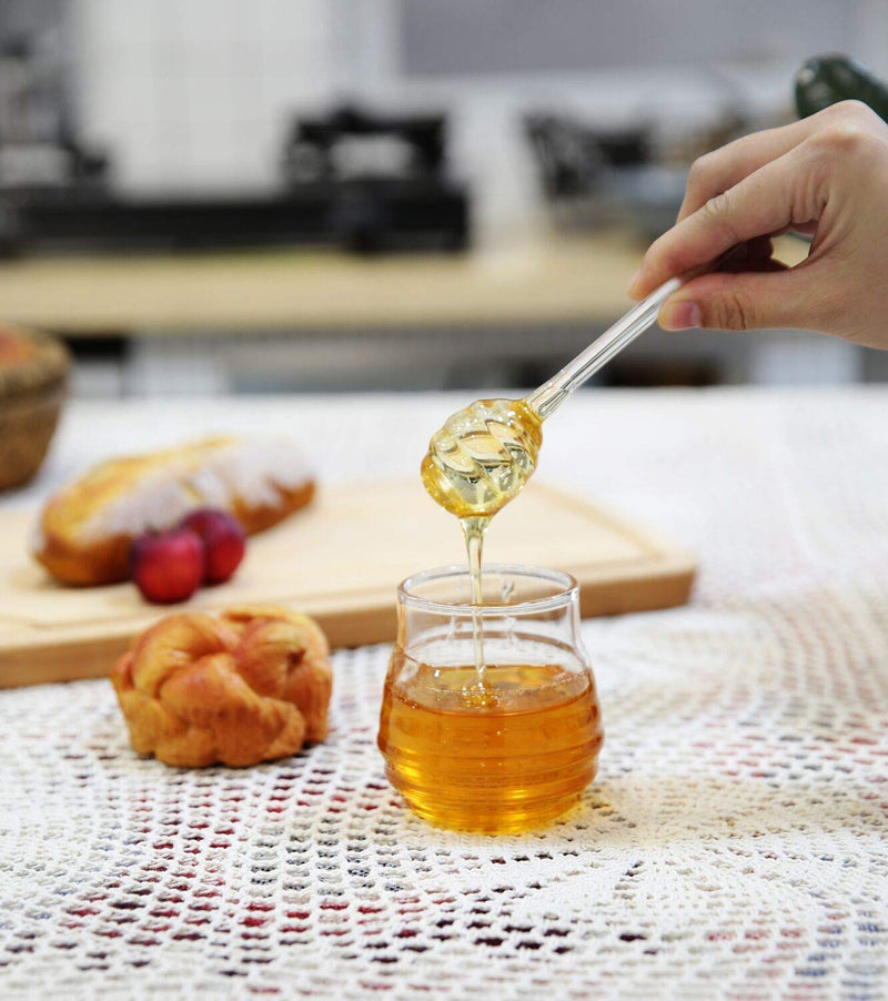 [Australia - AusPower] - Mkono Honey Jar with Dipper and Lid Glass Honey Pot Container Dispenser for Home Kitchen,9 Ounce,Clear 