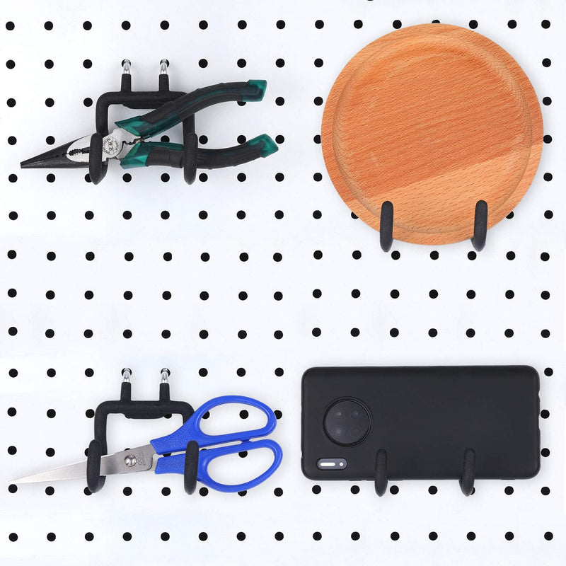 [Australia - AusPower] - 4 Pieces Pegboard Drill Holder, Pegboard Hooks Pegboard Organization Accessory Flat Double Utility Hook for Organize Tools, Accessories, Workbench, Garage Storage, Kitchen, Craft or Hobby Supplies 