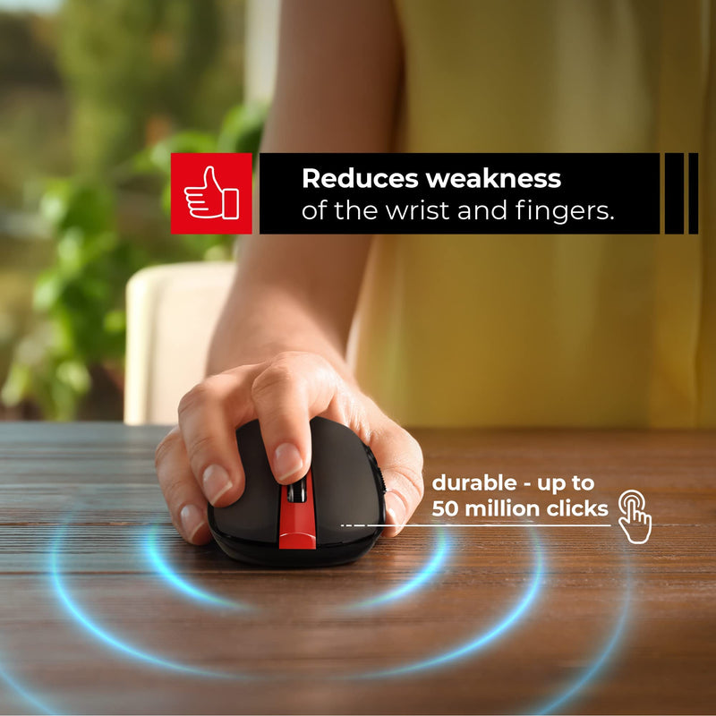 [Australia - AusPower] - ShhhMouse Silent Wireless Mouse for Laptop - Optical Cordless Computer Mice with USB – Quiet Click, 3 DPI Levels of Sensitivity, Side Buttons - Portable for PC, Chromebook [Black & Red] Black & Red 