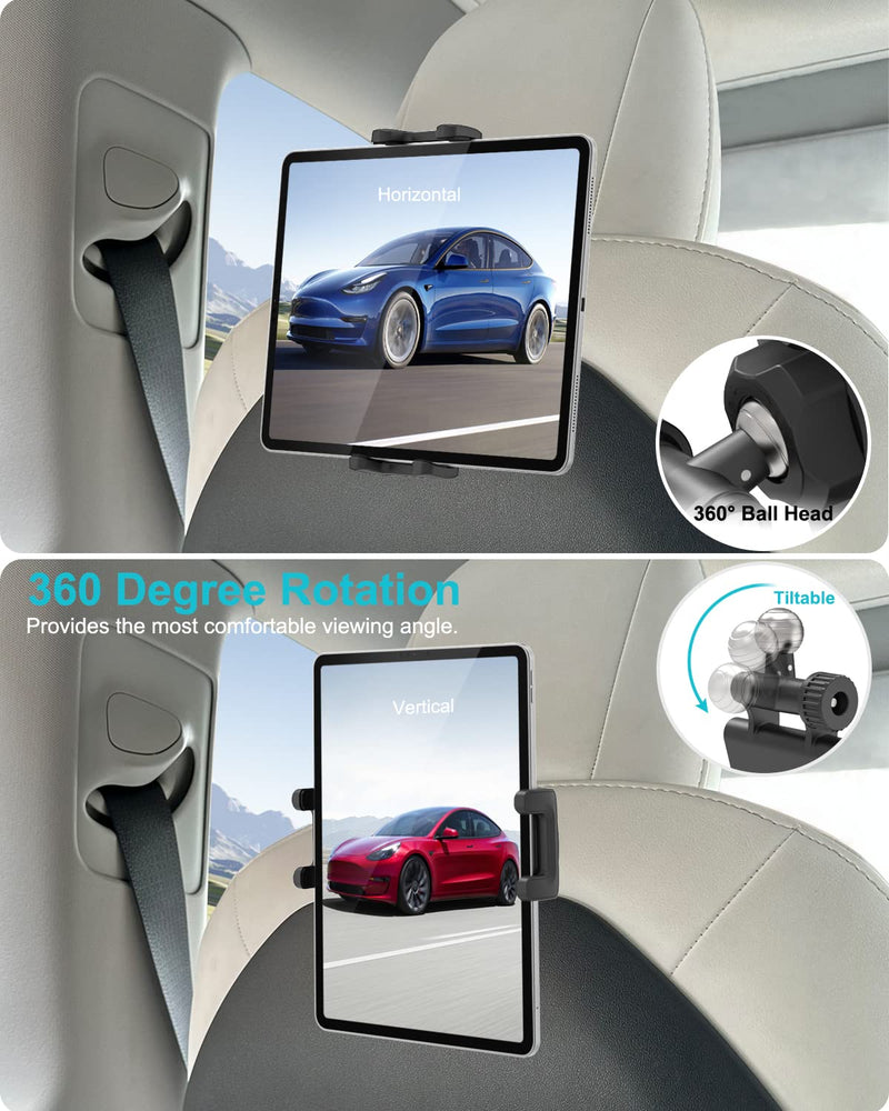 [Australia - AusPower] - Aozcu Back Seat Tablet Mount for Tesla, 360° Adjustable Model 3/Y Headrest iPad Holder for Kids, Model Y Rear Seat Phone Stand for iPad Pro Air Mini, Galaxy Tab, Fire hd, Switch, iPhone,4-12.9" Device 