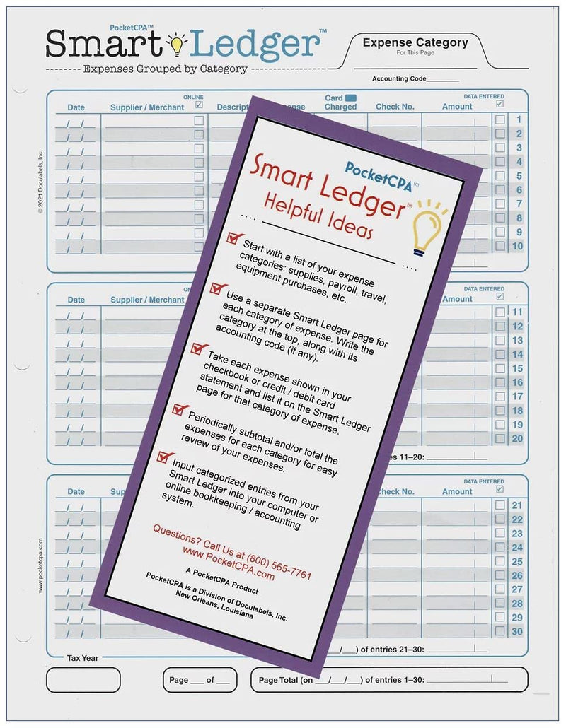 [Australia - AusPower] - Smart Ledger - Expenses Grouped by Category. Tax Organizer & Expense Ledger for Small Business. Easy Expense Tracking & Tax Preparation. Effortless Bookkeeping. 50 Sheets - 8.5 x 11” by PocketCPA. 