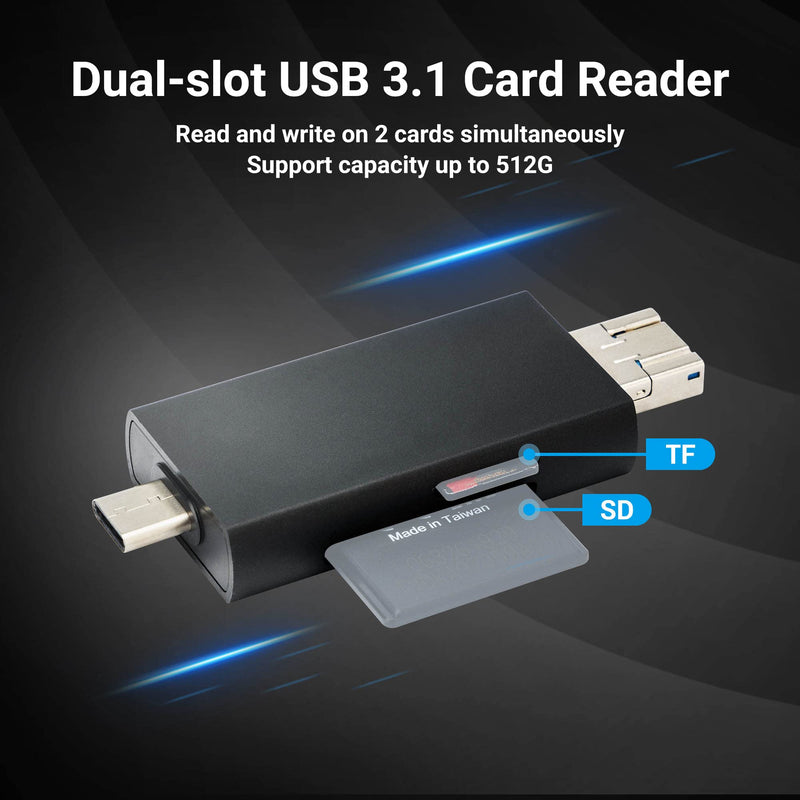 [Australia - AusPower] - JJC UHS-II SD Micro SD Card Reader, 3-in-1 USB 3.1 USB-C Type-C 3.1 Micro USB 2.0 Connection Port, High Transfer Speed up to 312MB/s, Compatible with Computer, Laptop, OTG Enable Phone and Tablet USB 3.1 UHS-II Black 