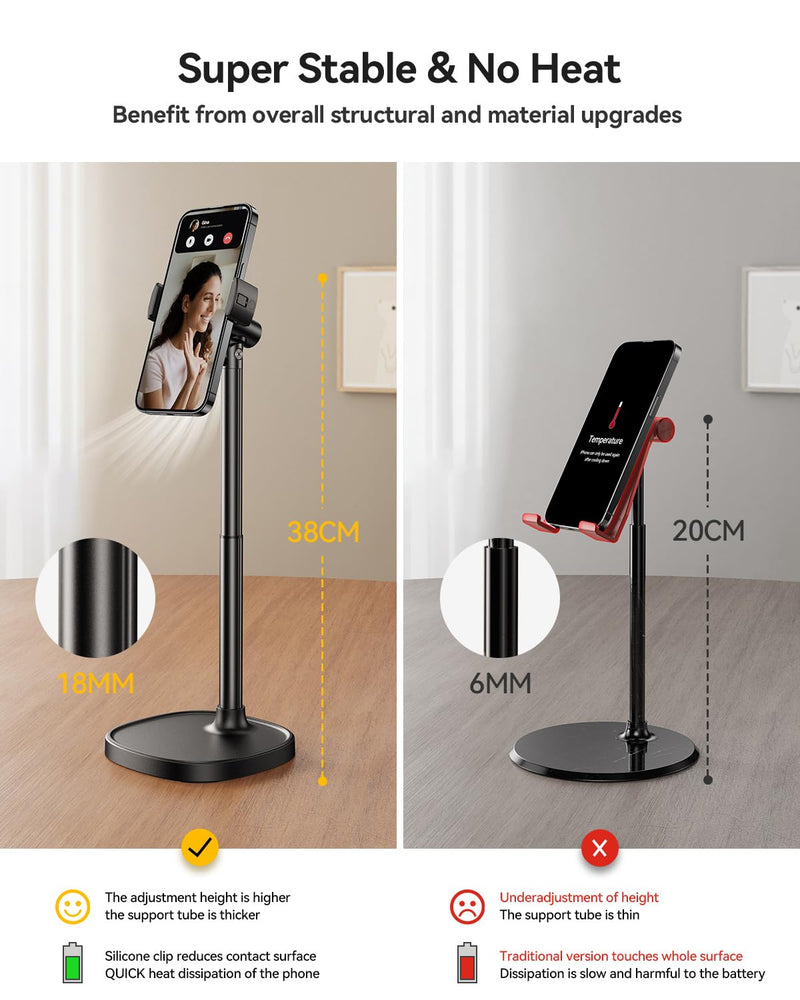 [Australia - AusPower] - DIMONCOAT Cell Phone Stand, Angle Height Adjustable Phone Stand for Desk, Cell Phone Holder, Aluminum Alloy Desk Universal Phone Stand Recording, Retractable iPhone Stand, Phone Holder Stand Office 