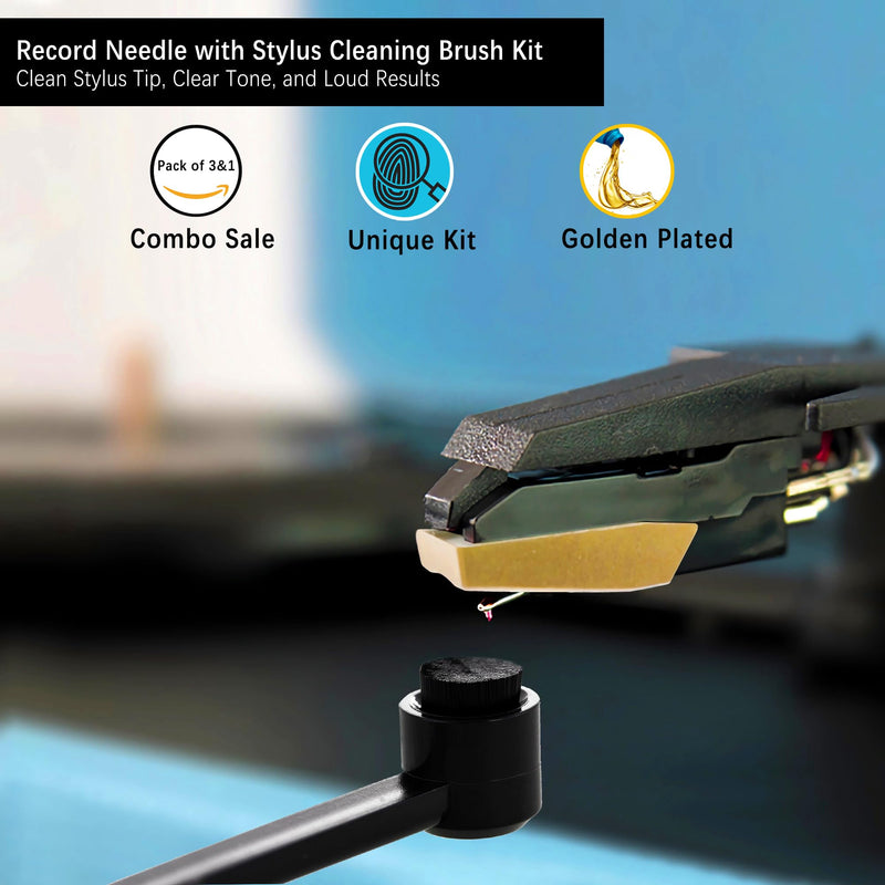 [Australia - AusPower] - 3 Pack Diamond Record Player Needle Replacement, Vinyl Turntable Record Needles with Stylus Cleaning Brush Kit for Victrola Crosley ION Jenson Boytone York Yorx LP Phonograph 3pcs Needles+1pcs Brush 
