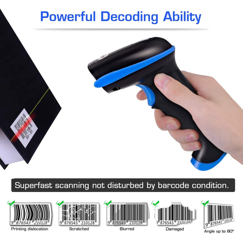 [Australia - AusPower] - WoneNice Barcode Scanner Wireless 2-in-1 (2.4Ghz Wireless+USB 2.0 Wired) Handheld Bar Code Scanner Reader with USB Receiver for Store, Supermarket, Warehouse 
